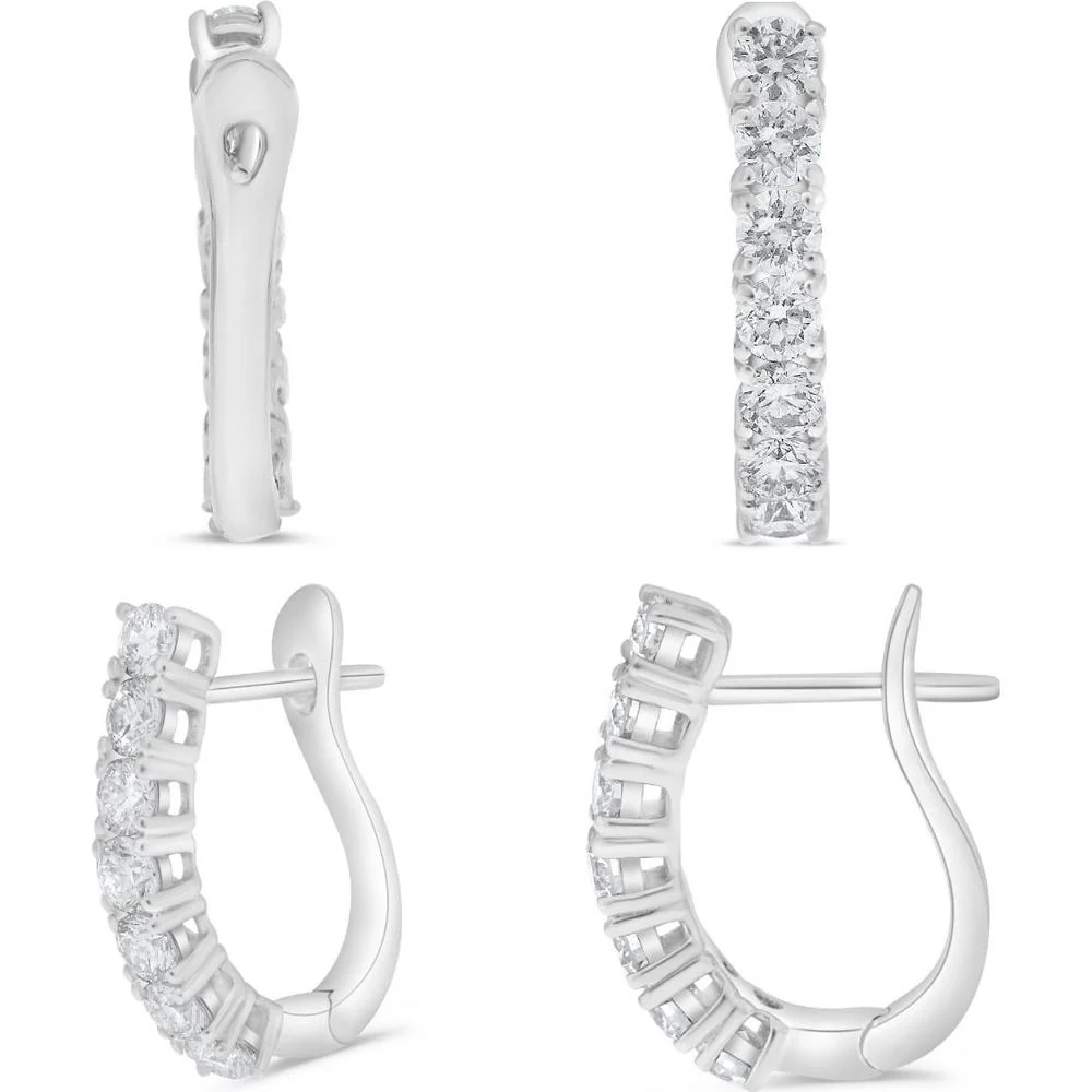 Roman & Jules - 18K White Gold Oval Hoop Earrings with 0.69 Carat Total Round Diamonds