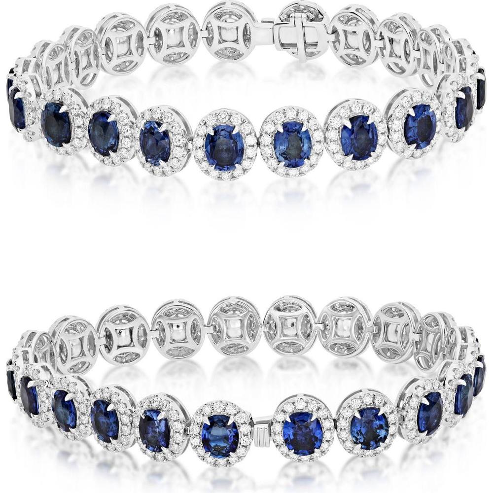 Roman & Jules - 18K White Gold Oval Sapphire and Diamond Halo Bracelet - 16.55 Carat Total Sapphire and Diamond Weight