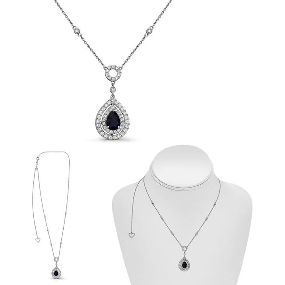 Roman & Jules - 18K White Gold Pear-Shaped Sapphire & Diamond Pendant Necklace - 1.05 Carat Sapphire, 0.81 Carat Total Diamond Weight