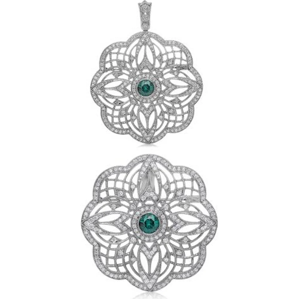 Roman & Jules - 18K White Gold Pendant with 1.62 Carat Round Color Enhanced Blue Diamond and Halo of Diamonds - 1.00 Carat Total Diamond Weight