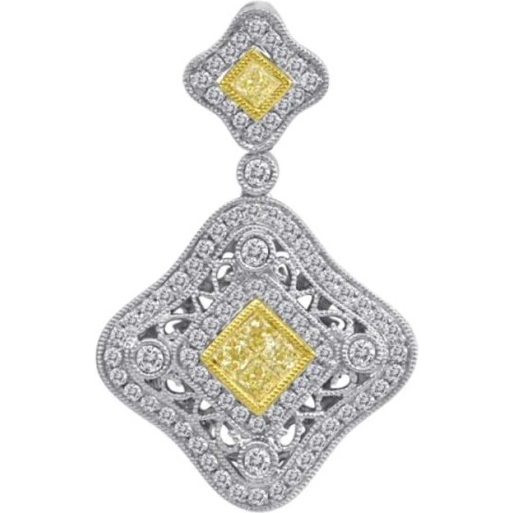 Roman & Jules - 18K White Gold Pendant with Fancy Yellow Diamond and Halo Design - 0.57 Carat Total Diamond Weight