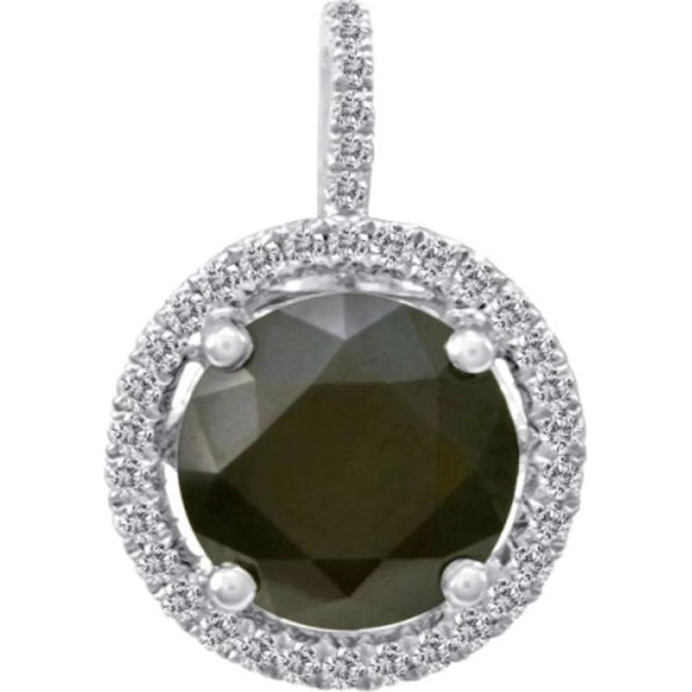 Roman & Jules - 18K White Gold Round Color-Enhanced Green Diamond Pendant with Halo - 2.01 Carat Total Diamond Weight