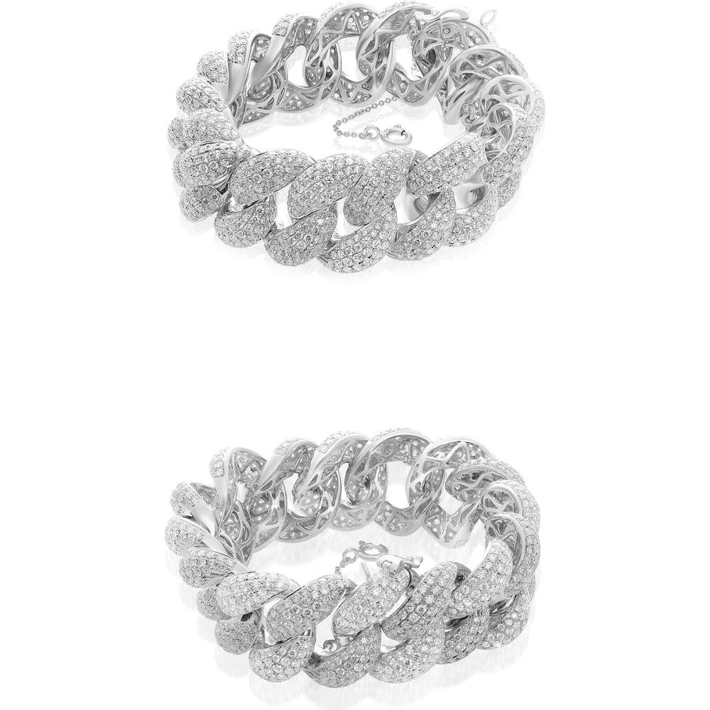 Roman & Jules - 18K White Gold Round Diamond Chain Link Bracelet - 20.62 Carat Total Diamond Weight