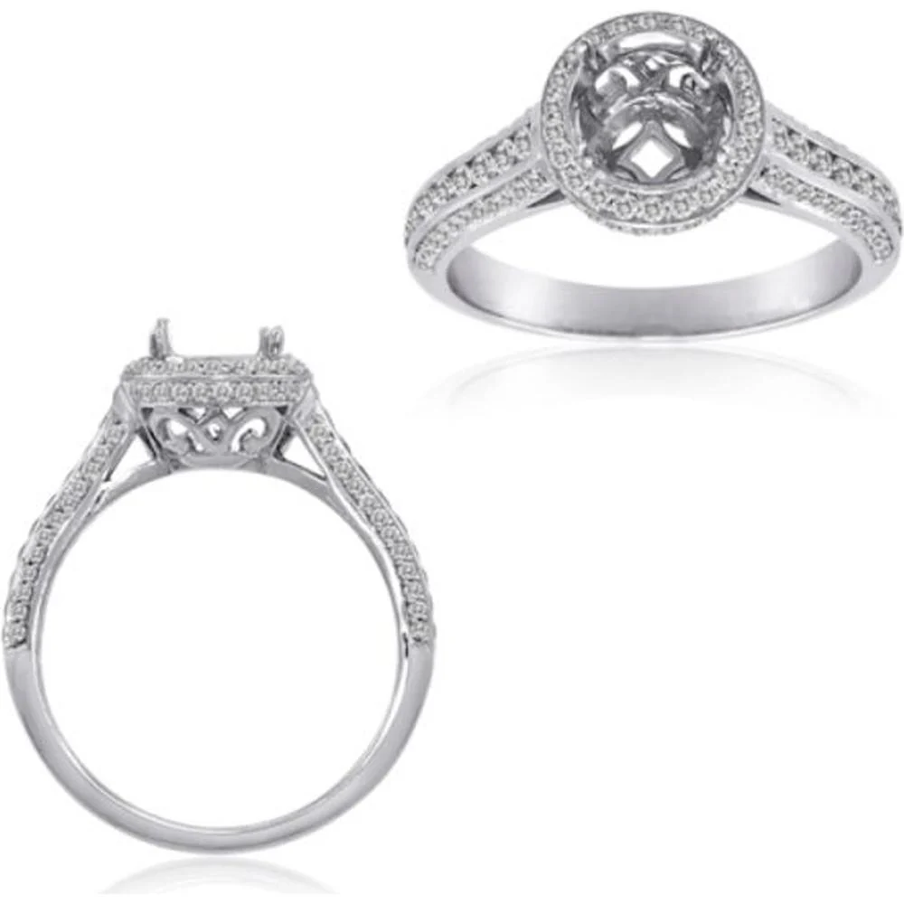 Roman & Jules - 18K White Gold Round Diamond Halo Ring - 0.53 Carat Total Diamond Weight