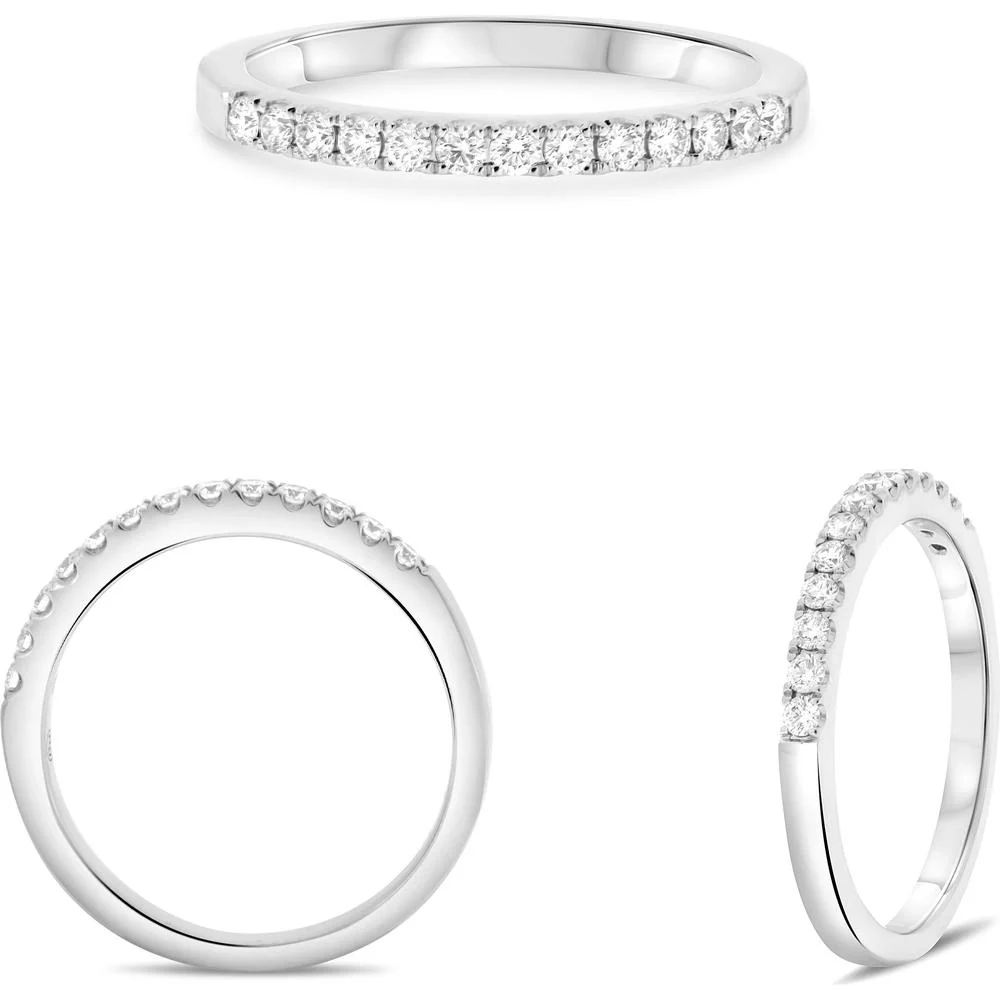 Roman & Jules - 18K White Gold Round Diamond Micropavé Band Ring - 0.24 Carat Total Diamond Weight