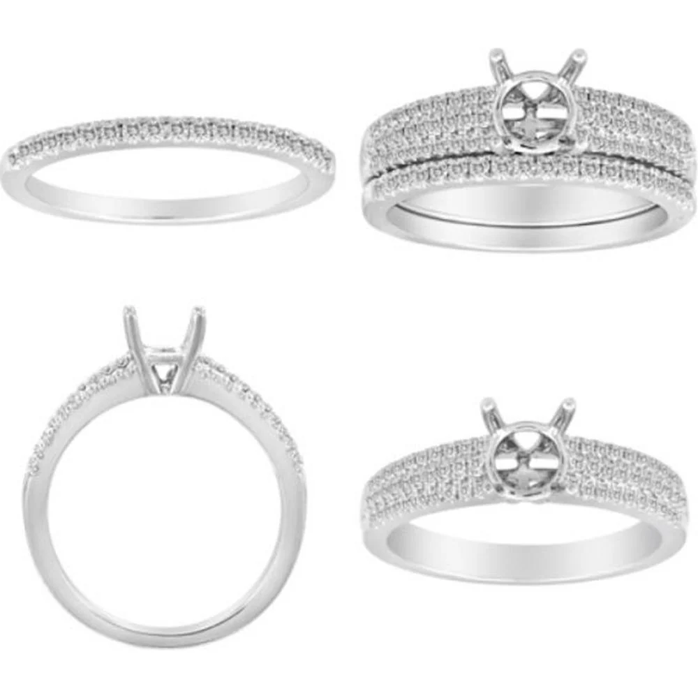 Roman & Jules - 18K White Gold Round Diamond Ring with Pave Set Diamonds - 0.38 Carat Total Diamond Weight