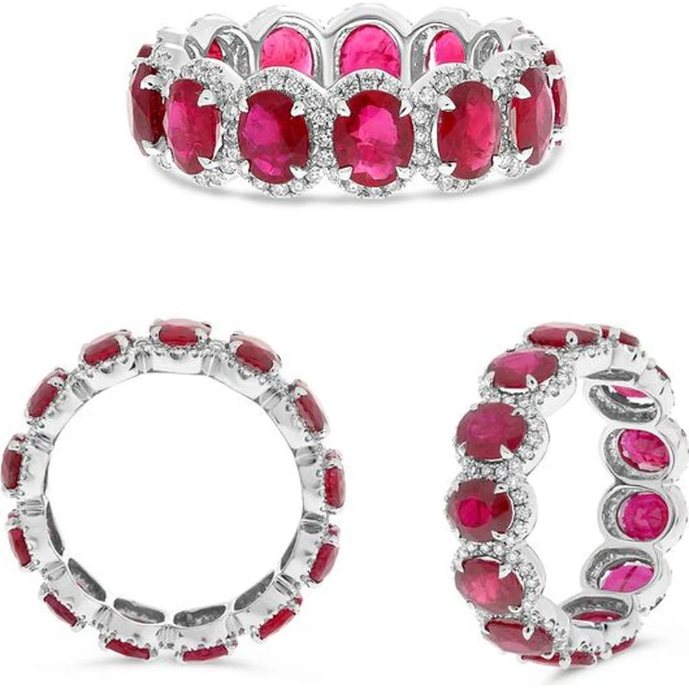Roman & Jules - 18K White Gold Ruby and Diamond Eternity Ring - 0.54 Carat Total Diamond Weight