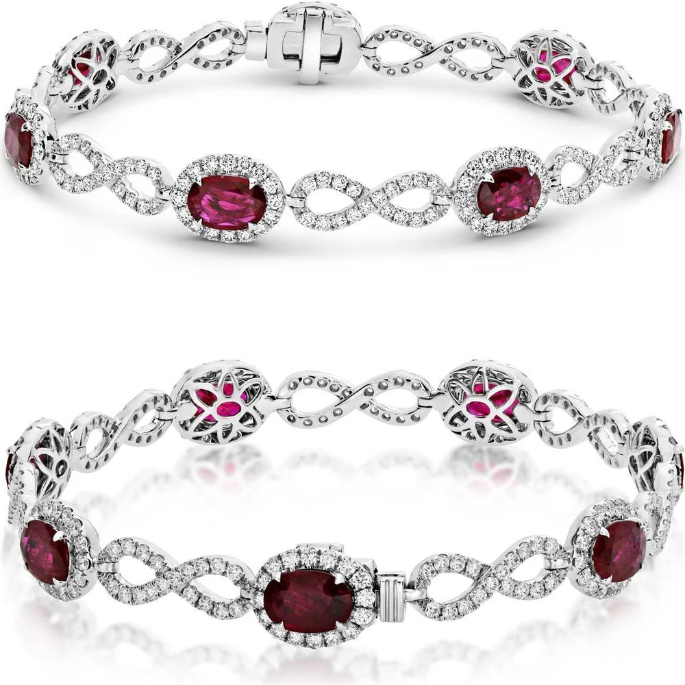 Roman & Jules - 18K White Gold Ruby and Diamond Infinity Bracelet - 2.48 Carat Total Diamond Weight, 7.08 Carat Ruby