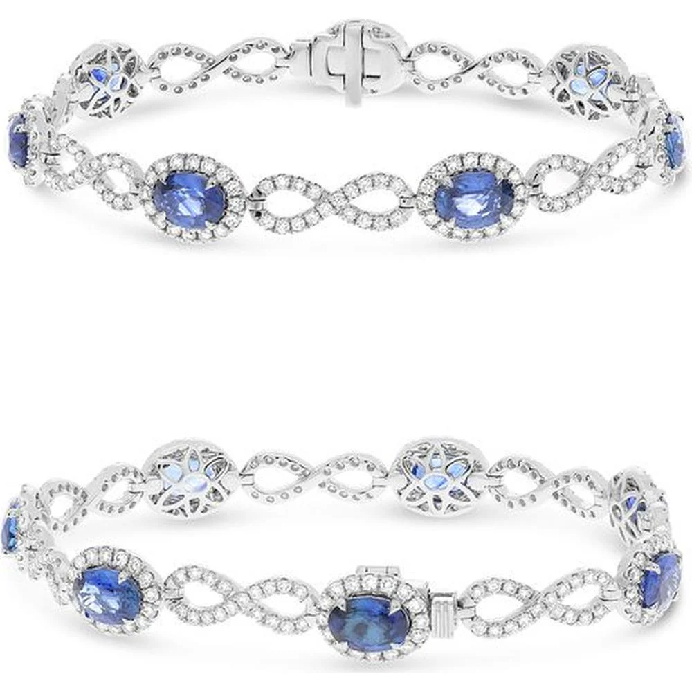 Roman & Jules - 18K White Gold Sapphire and Diamond Infinity Bracelet with Halo Setting - 2.46 Carat Total Diamond Weight
