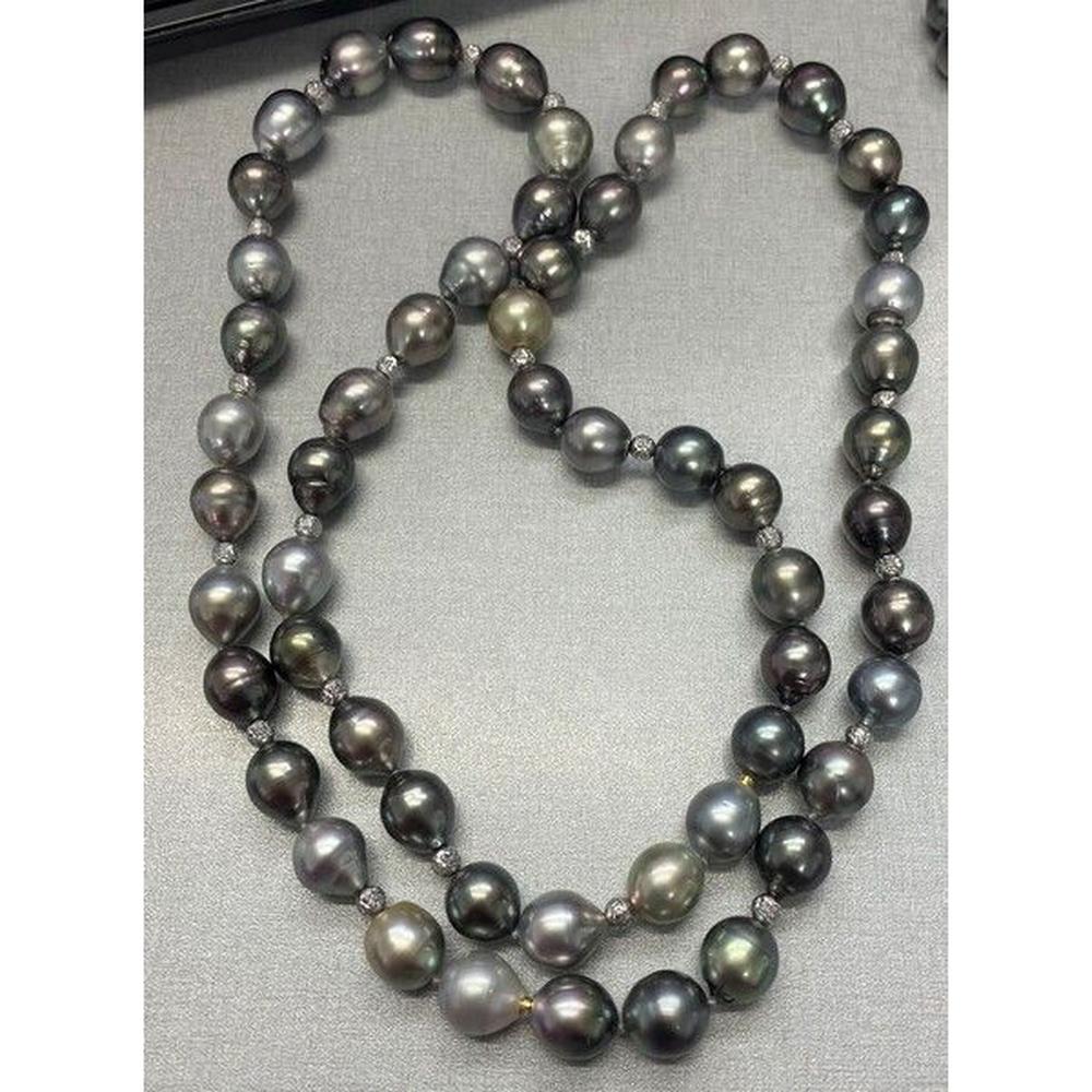 Roman & Jules - 18K White Gold Tahitian Pearl Strand Necklace with 14.0-12.06 mm Multicolor Pearls