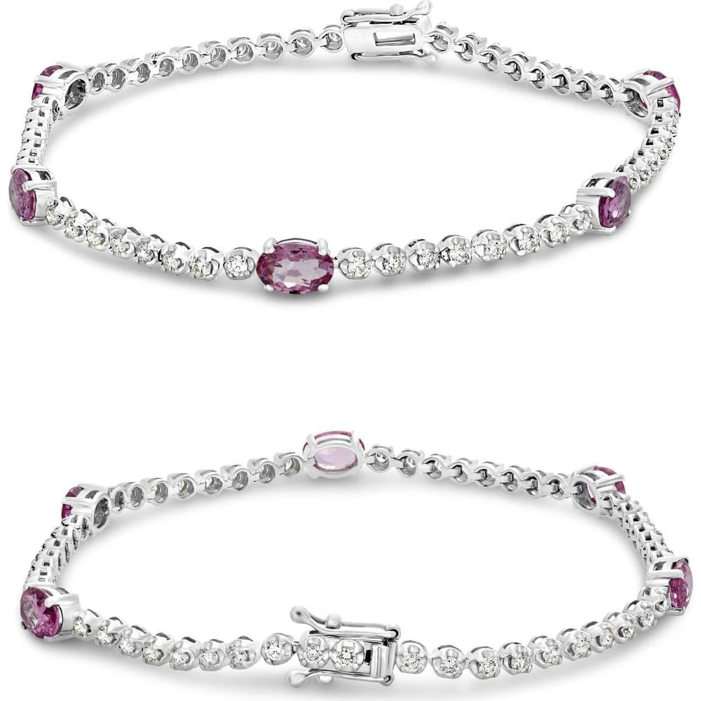 Roman & Jules - 18K White Gold Tennis Bracelet with Oval Pink Sapphires and Round Diamonds - 2.60 Carat Total Sapphire Weight, 1.00 Carat Total Diamond Weight