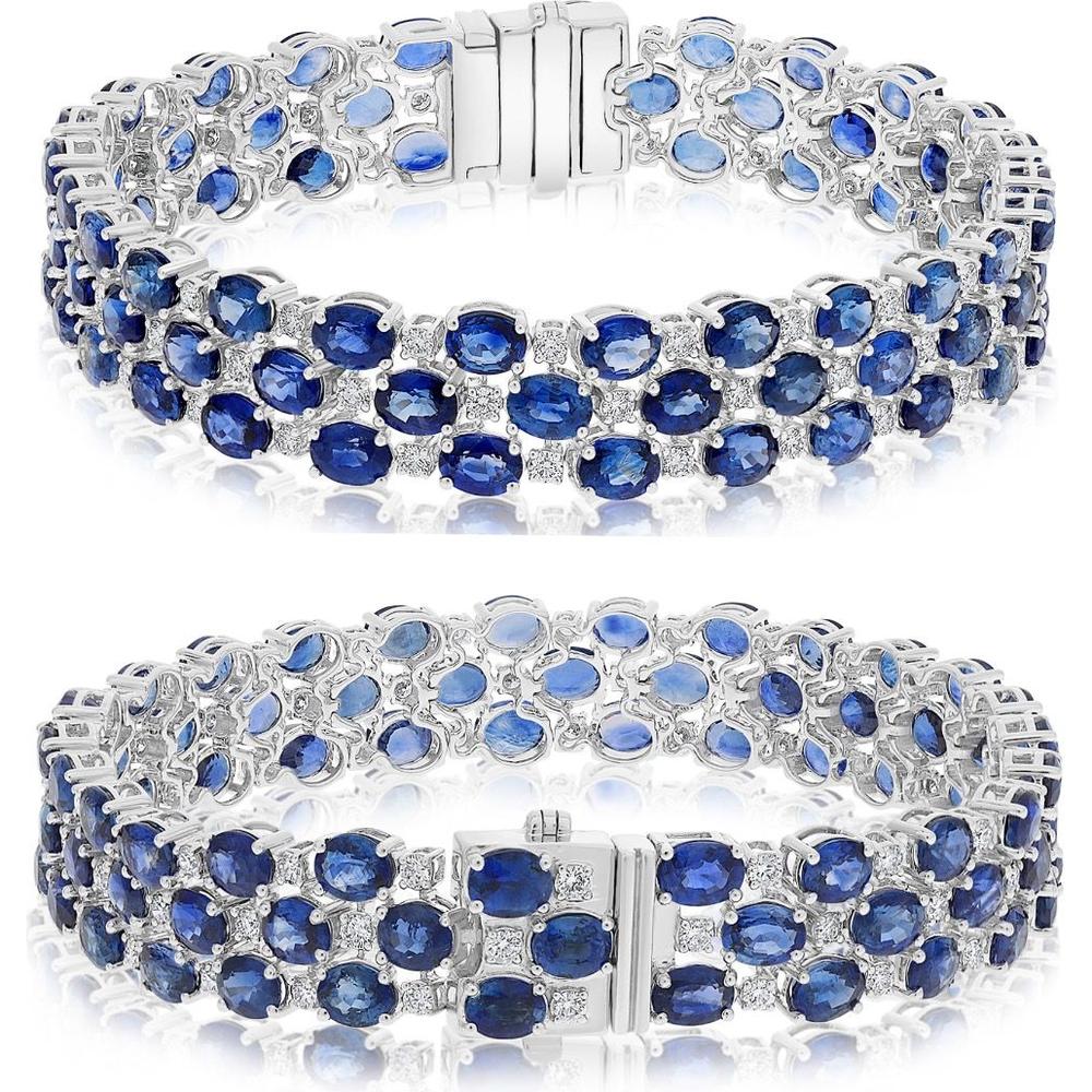 Roman & Jules - 18K White Gold Tennis Bracelet with Oval Sapphires and Round Diamonds - 1.66 Carat Total Diamond Weight