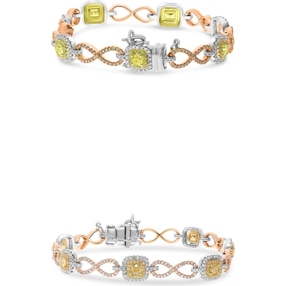Roman & Jules - 18K White, Rose & Yellow Gold Bracelet with Fancy Yellow and Pink Diamonds - 1.47 Carat Total Diamond Weight