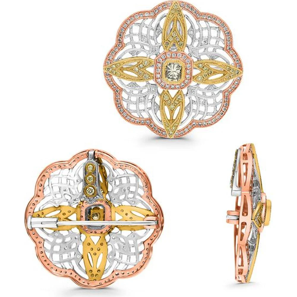 Roman & Jules - 18K White, Yellow, and Rose Gold Fancy Yellow Diamond Pendant with Pink and Yellow Diamonds - 1.17 Carat Total Diamond Weight