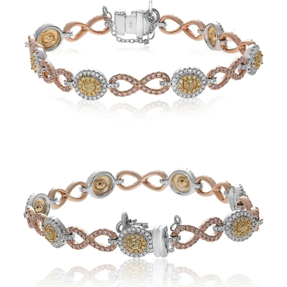 Roman & Jules - 18K White, Yellow, and Rose Gold Infinity Bracelet with Fancy Yellow, Pink, and White Diamonds - 1.45 Carat Total Diamond Weight