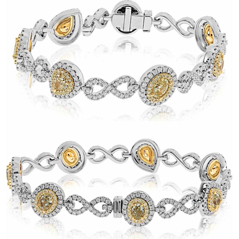 Roman & Jules - 18K Yellow and White Gold Fancy Yellow Diamond and Round Diamond Bracelet - 3.03 Carat Total Diamond Weight
