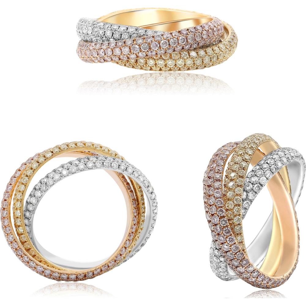 Roman & Jules - 18K Yellow and White Gold Interlocking Ring with Round Pave Set Diamonds - 2.7 Carat Total Diamond Weight