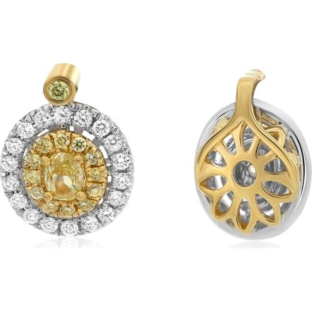 Roman & Jules - 18K Yellow and White Gold Pendant with Fancy Yellow Oval Diamond and Round White Diamonds - 0.52 Carat Total Diamond Weight
