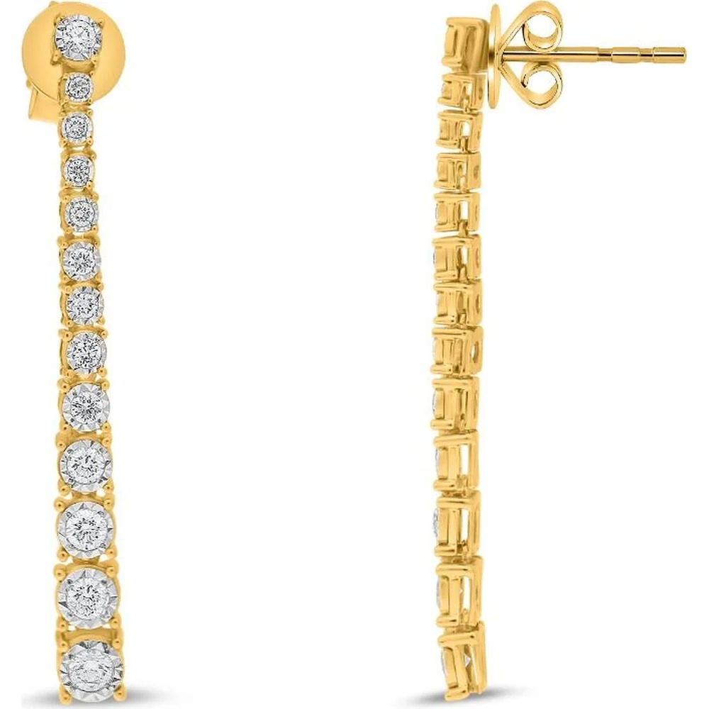 Roman & Jules - 18K Yellow Gold Ascending Diamond Earrings - 1.0 Carat Total Diamond Weight
