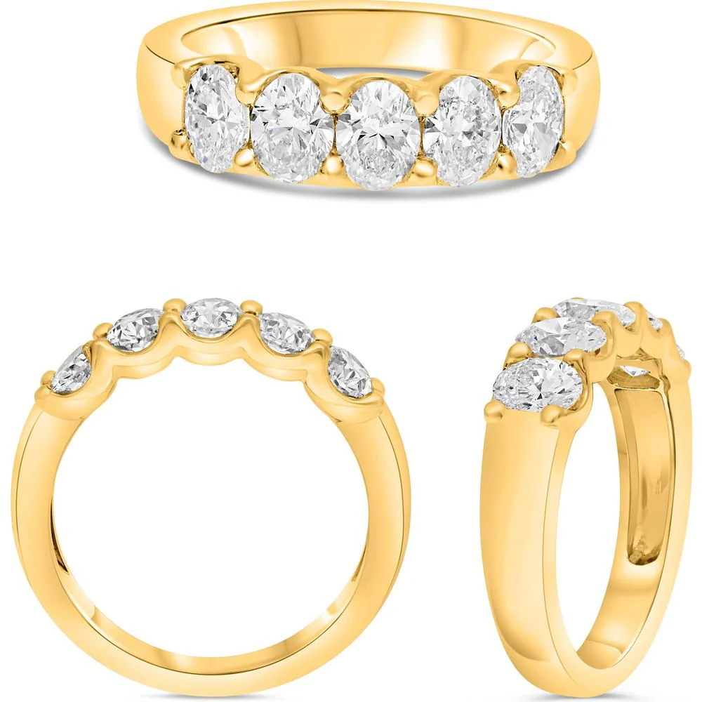 Roman & Jules - 18K Yellow Gold Diamond Band with 5 Oval Diamonds - 1.50 Carat Total Diamond Weight
