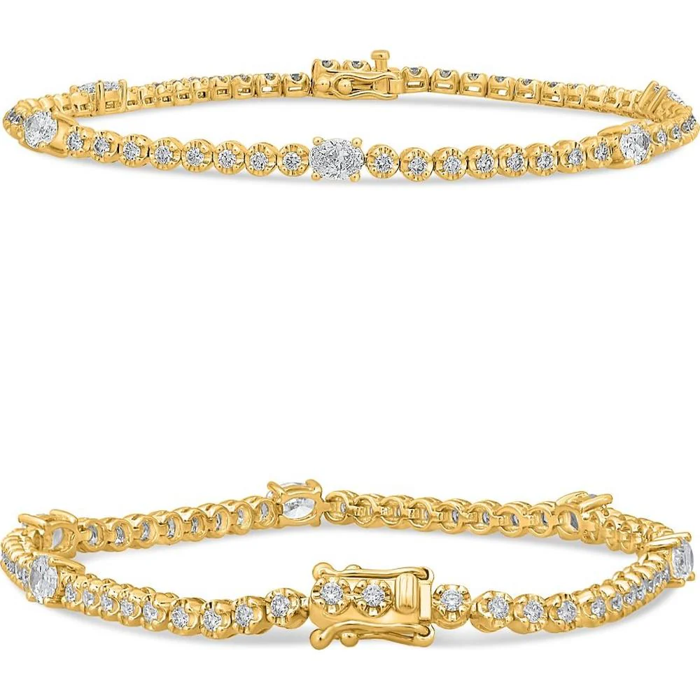Roman & Jules - 18K Yellow Gold Diamond Bracelet with Round and Oval Diamonds - 1.80 Carat Total Diamond Weight