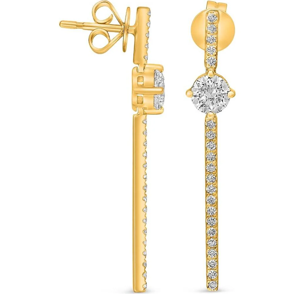 Roman & Jules - 18K Yellow Gold Diamond Drop Earrings with Round White Diamonds - 1.44 Carat Total Diamond Weight