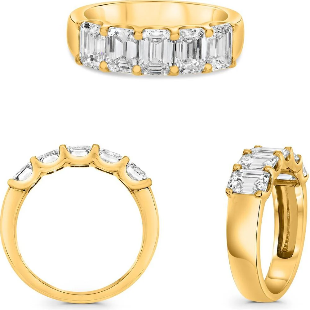 Roman & Jules - 18K Yellow Gold Emerald Cut Diamond Ring with Shared U-Shape Setting - 2.00 Carat Total Diamond Weight