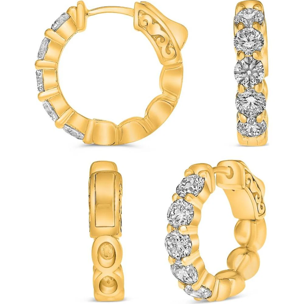 Roman & Jules - 18K Yellow Gold Hoop Earrings with Round White Diamonds - 2.35 Carat Total Diamond Weight