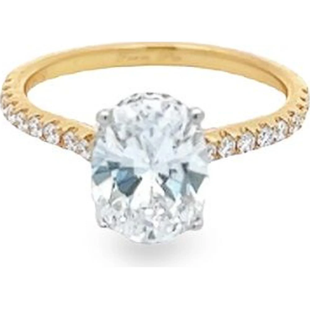 Roman & Jules - 18K Yellow Gold Oval Diamond Ring with Hidden Full Halo and Micropavé Setting - 1.00 Carat Total Diamond Weight