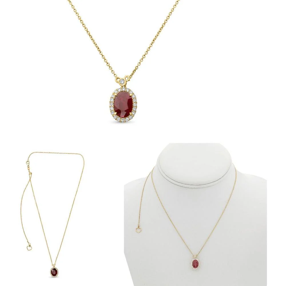 Roman & Jules - 18K Yellow Gold Oval Purple Sapphire Halo Necklace with Round Diamonds - 1.93 Carat Sapphire, 0.21 Carat Total Diamond Weight