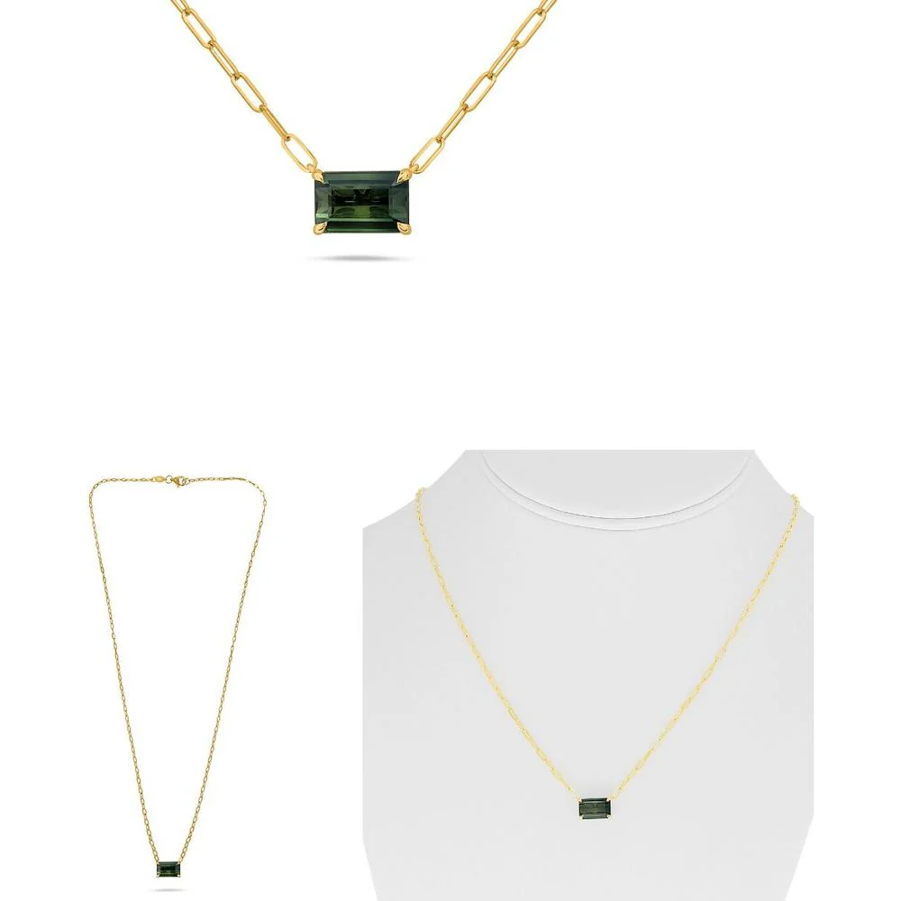 Roman & Jules - 18K Yellow Gold Paper Clip Necklace with Emerald Cut Green Sapphire - 2.49 Carat Total Sapphire Weight