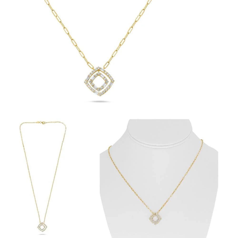 Roman & Jules - 18K Yellow Gold Paper Clip Necklace with Round Diamonds - 0.46 Carat Total Diamond Weight