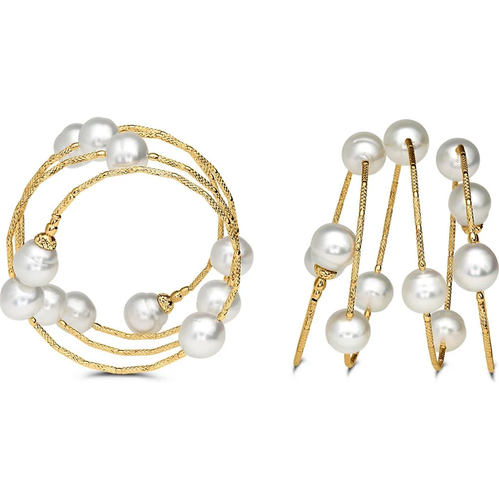 Roman & Jules - 18K Yellow Gold Pearl Bracelet with 10mm+ Pearls - Timeless Elegance