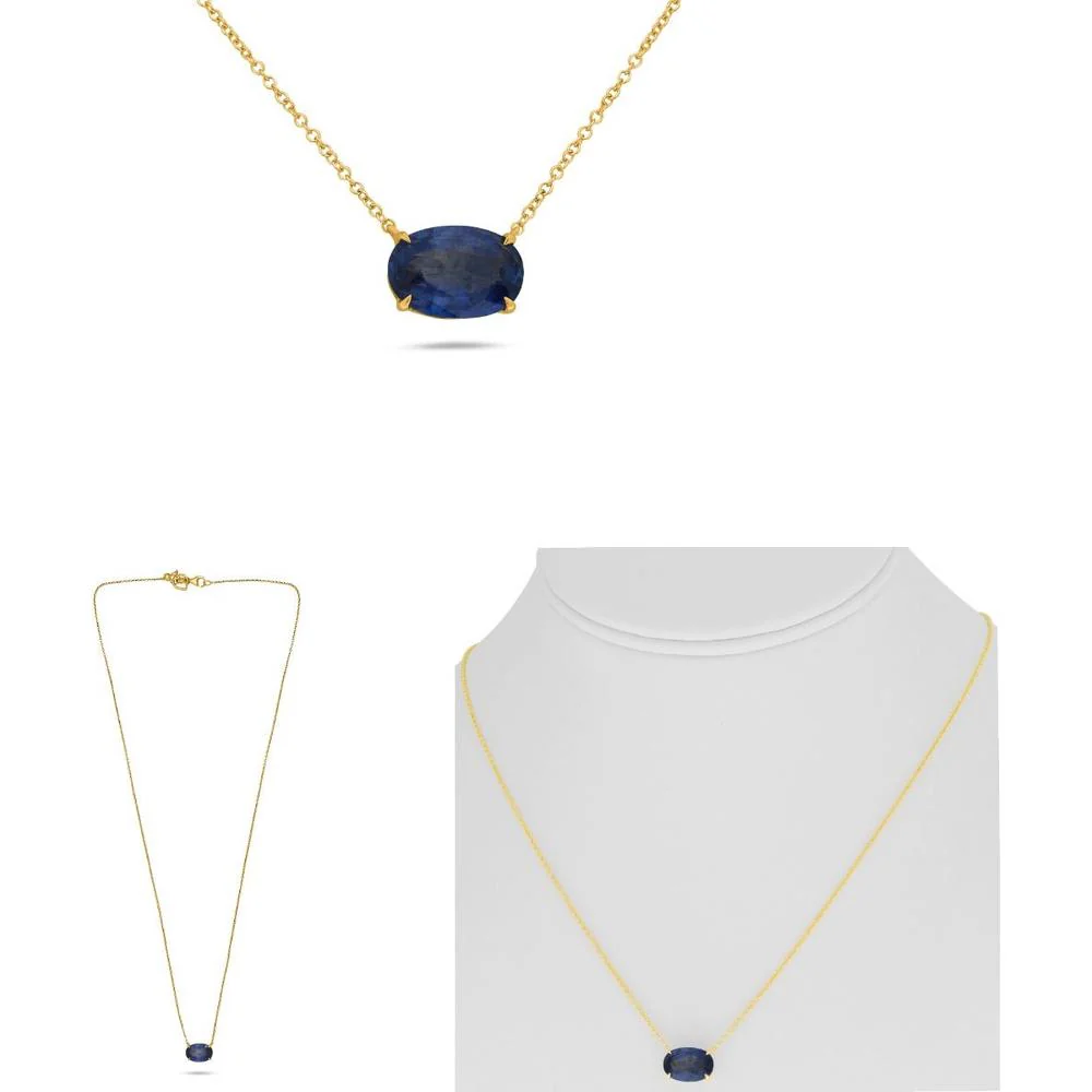 Roman & Jules - 18K Yellow Gold Pendant Necklace with Oval 2.83 Carat Natural Sapphire