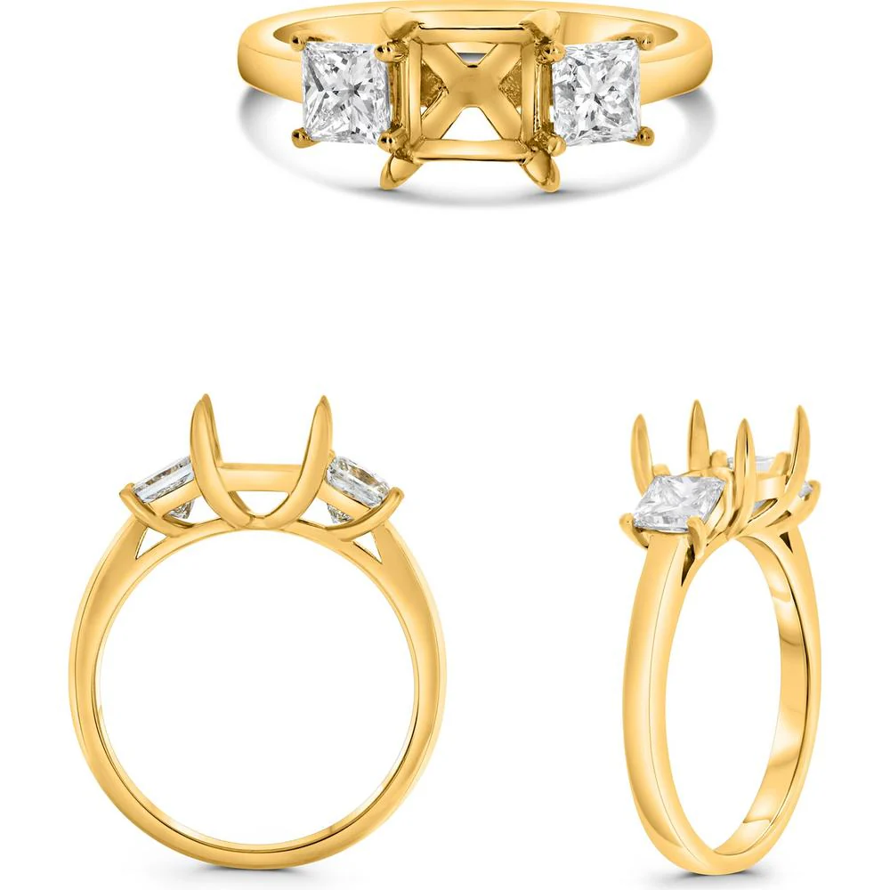 Roman & Jules - 18K Yellow Gold Princess Cut Diamond Ring - 0.90 Carat Total Diamond Weight