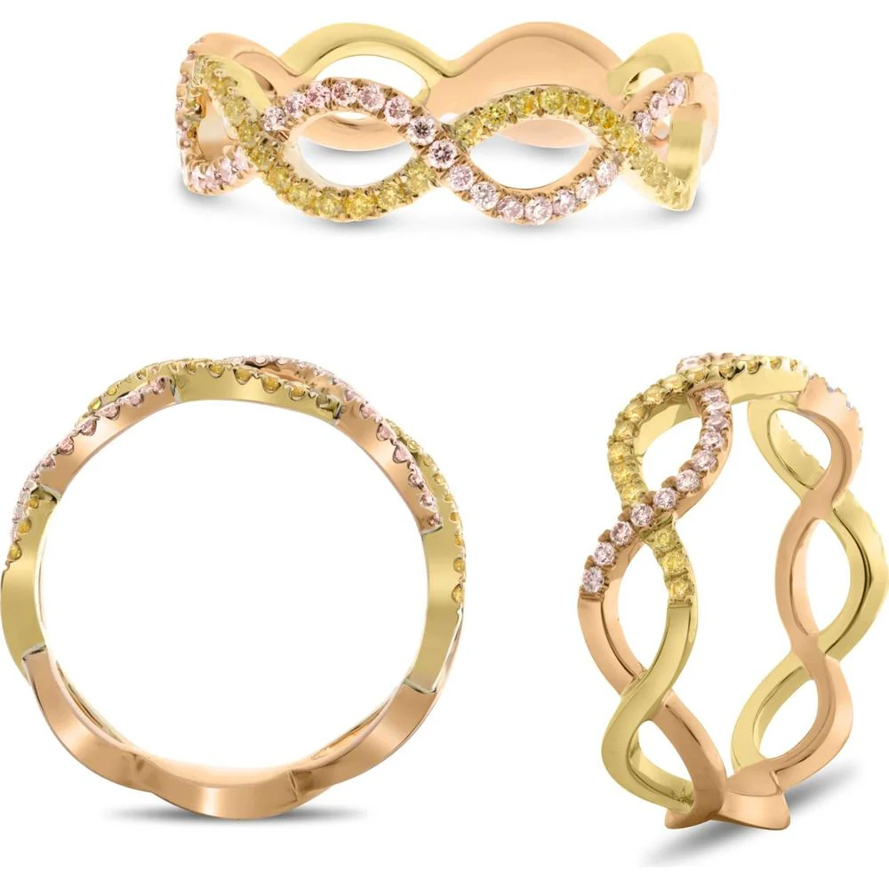 Roman & Jules - 18K Yellow Gold Ring with 0.16 Carat Pink and 0.16 Carat Yellow Round Diamonds - Micropavé Setting