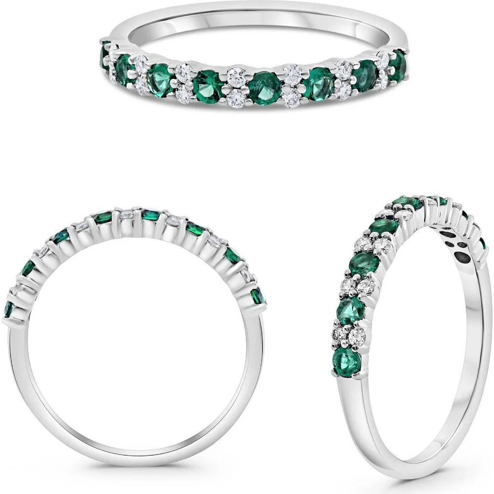 Roman & Jules - 18K Yellow Gold Round Emerald Ring with Diamond Accent - 0.50 Carat Total Gem Weight