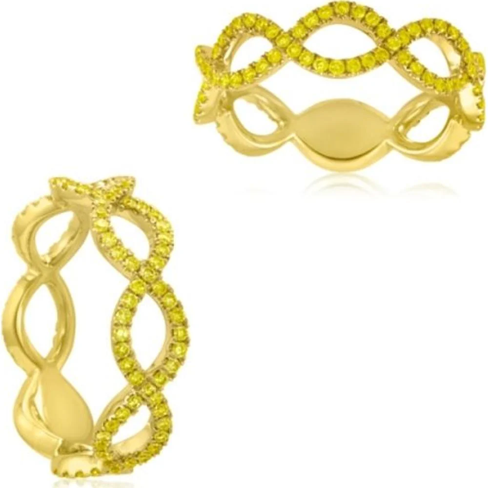 Roman & Jules - 18K Yellow Gold Round Fancy Yellow Diamond Ring - 0.62 Carat Total Diamond Weight