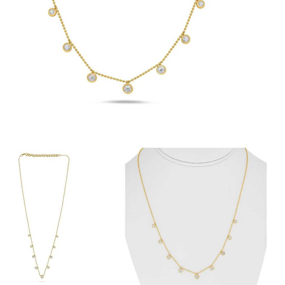 Roman & Jules - 18K Yellow Gold Station Necklace with 9 Round Diamonds - 0.25 Carat Total Diamond Weight