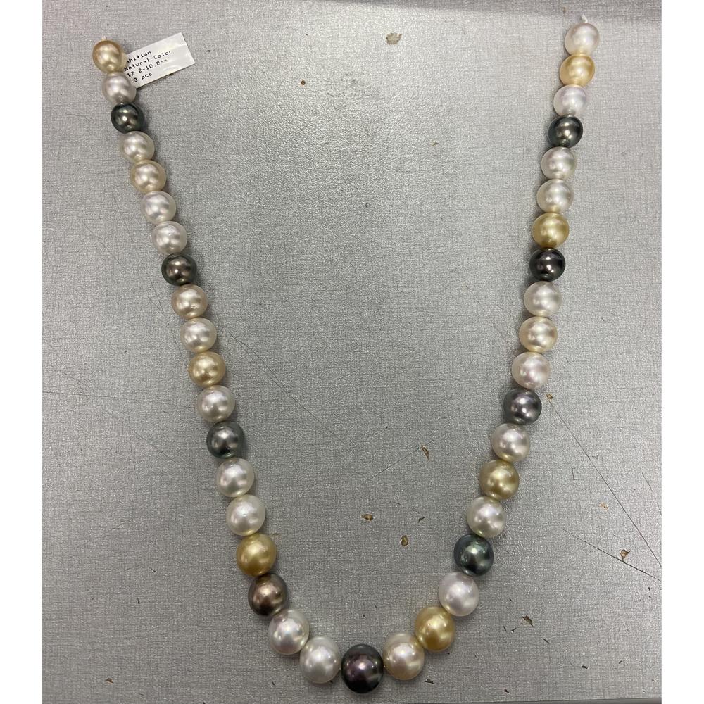 Roman & Jules - Multicolor Pearl Strand Necklace with 33 Natural Pearls Graduating from 13.4mm to 10.3mm
