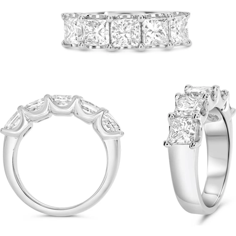 Roman & Jules - Platinum Band with Shared U-Prong Princess Cut Diamonds - 3.59 Carat Total Diamond Weight