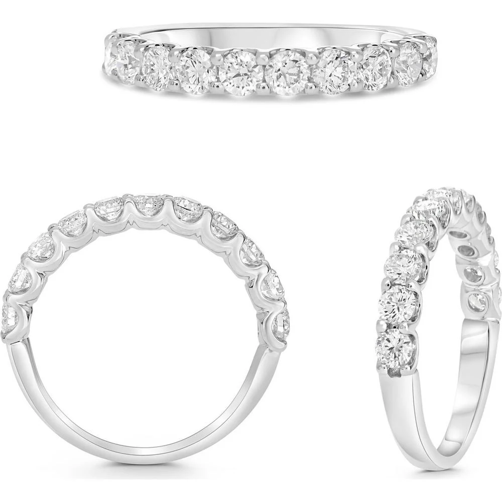 Roman & Jules - Platinum Band with Shared U-Prong Set Round Diamonds - 1.00 Carat Total Diamond Weight