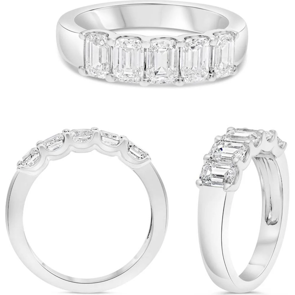Roman & Jules - Platinum Band with Shared U-Setting Emerald Cut Diamonds - 1.50 Carat Total Diamond Weight