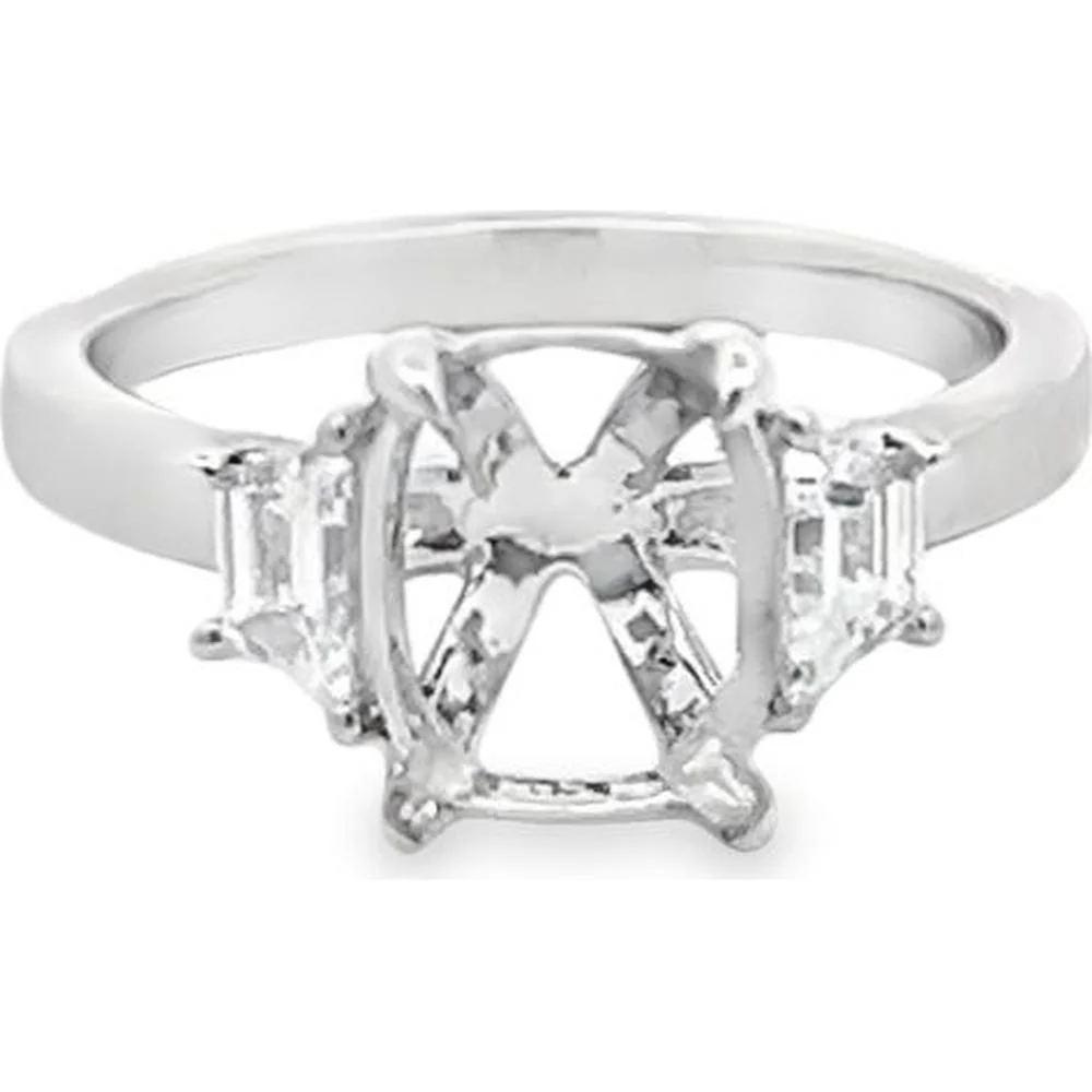 Roman & Jules - Platinum Cushion-Cut Semi-Mount Ring with 0.48 Carat Tapered Baguette Diamonds