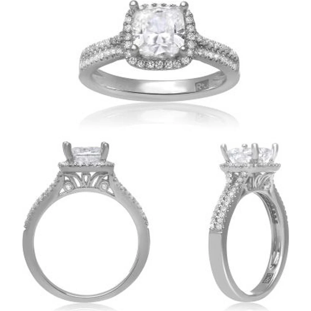 Roman & Jules - Platinum Cushion Halo Ring with 0.27 Carat Round Diamond Accents