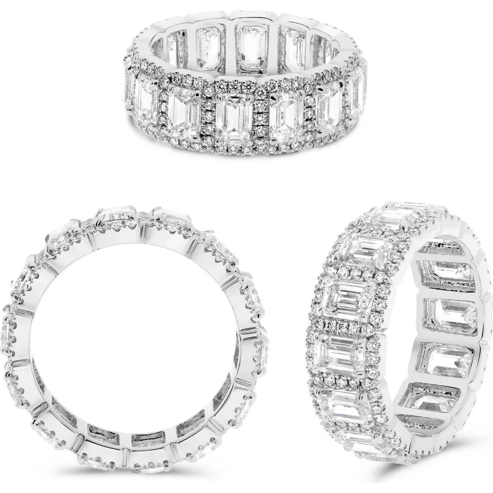 Roman & Jules - Platinum Eternity Band with Emerald-Cut Diamonds 4.26 Carat and Round Diamonds 0.80 Carat Total Diamond Weight