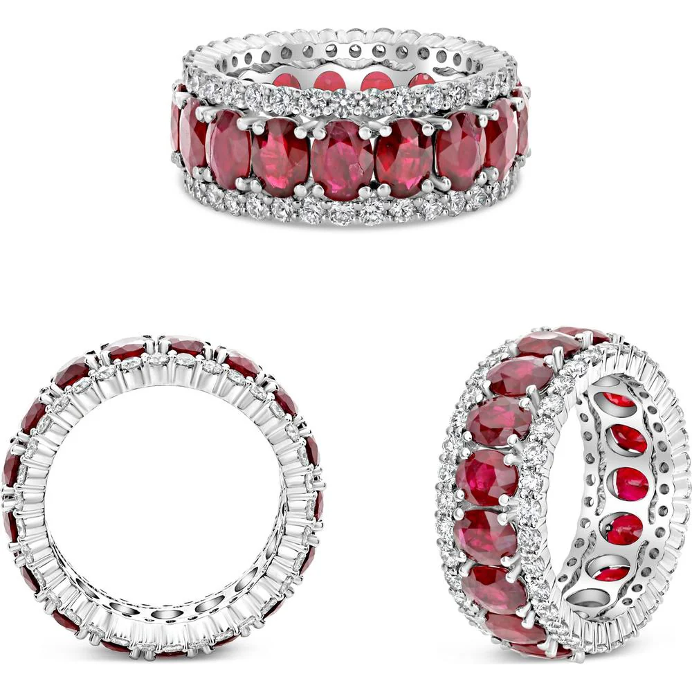 Roman & Jules - Platinum Eternity Band with Oval Rubies and Round Diamonds - 6.99 Carat Total Ruby Weight and 1.75 Carat Total Diamond Weight
