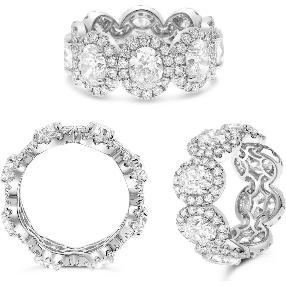 Roman & Jules - Platinum Eternity Ring with Oval and Round White Diamonds - 7.11 Carat Total Diamond Weight