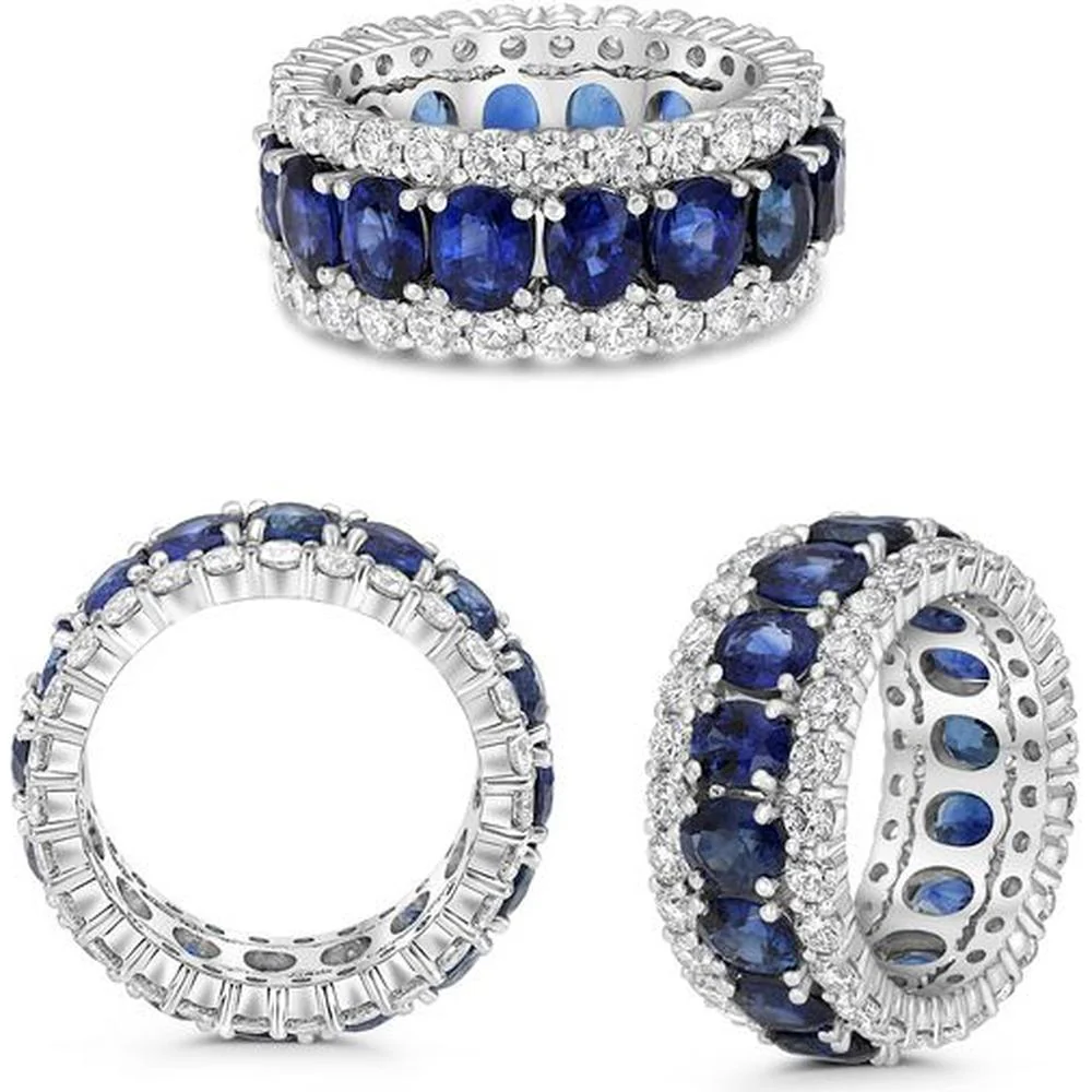 Roman & Jules - Platinum Eternity Ring with Oval Sapphires and Round Diamonds - 7.14 Carat Sapphire and 1.70 Carat Diamond Total Weight