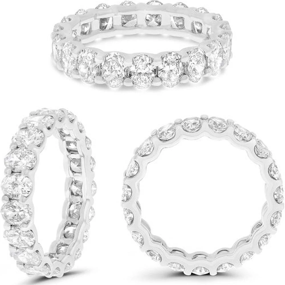 Roman & Jules - Platinum Eternity Ring with Shared U-Prong Set Oval Diamonds - 3.80 Carat Total Diamond Weight